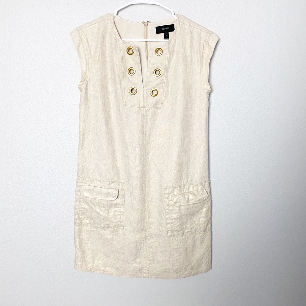 J. Crew Metallic Linen Shift Dress grommets 4